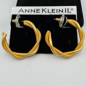 Anne Klein II Vintage Gold Tone Twisted Rope Hoop Earrings 1.25”